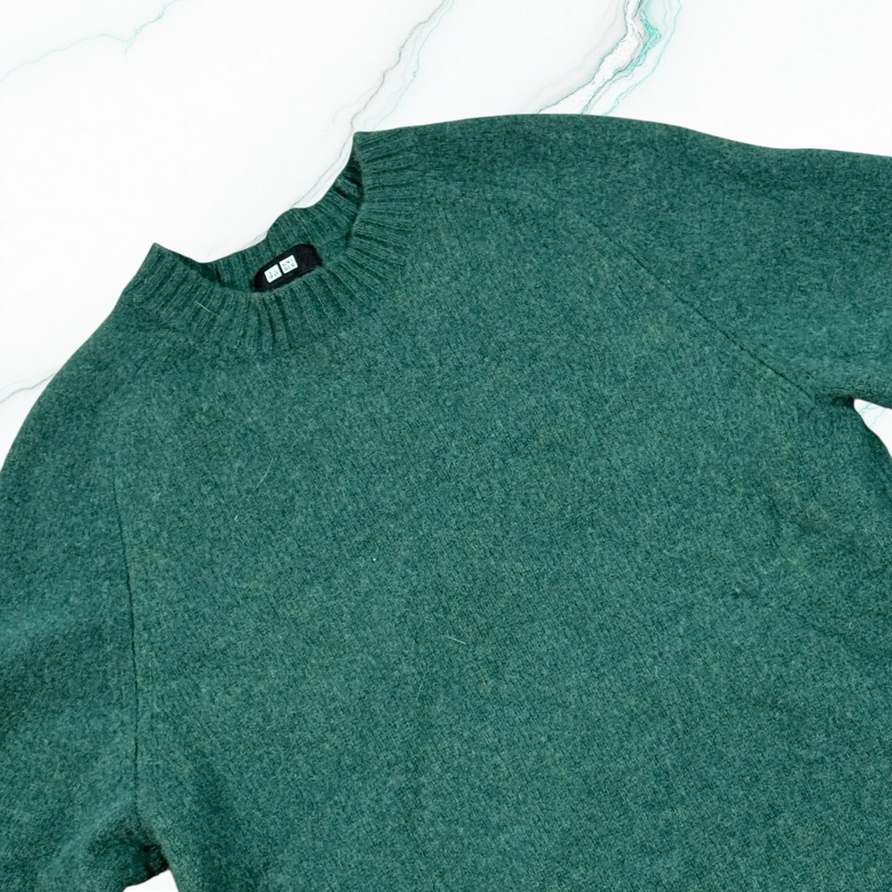 Uniqlo‎ Premium Lambswool Crew Neck Sweater Forest Green 100% Wool XS 351-469400